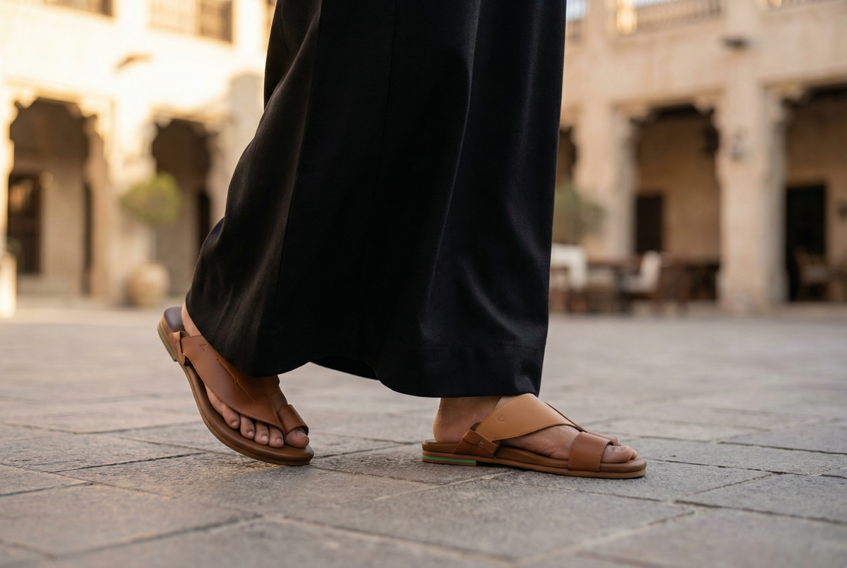 Side View of Cow Leather Hayyin Man Sandals|Men Wear Hayyin Arabic Sandals for Men|Stylish Side view of Hayyin Tamashee Sandals for men|Side view of Leather Ring of Hayyin Sandals|Stylish Cow Leather of Hayyin Arabic Sandals|Detail Of Hayyin Tamashee Arab
