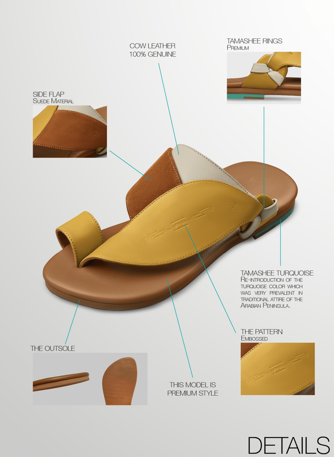 Samh elegant mens sandals|Mens sandals premium cow leather sandals|Story of Comfortable Arabic sandals men|Tamashee Samh sandals for men with flat design|Detail images of stylish Arabic sandals with flat design|صنادل رجالية توفر تجربة مشي مريحة من تماشي|T