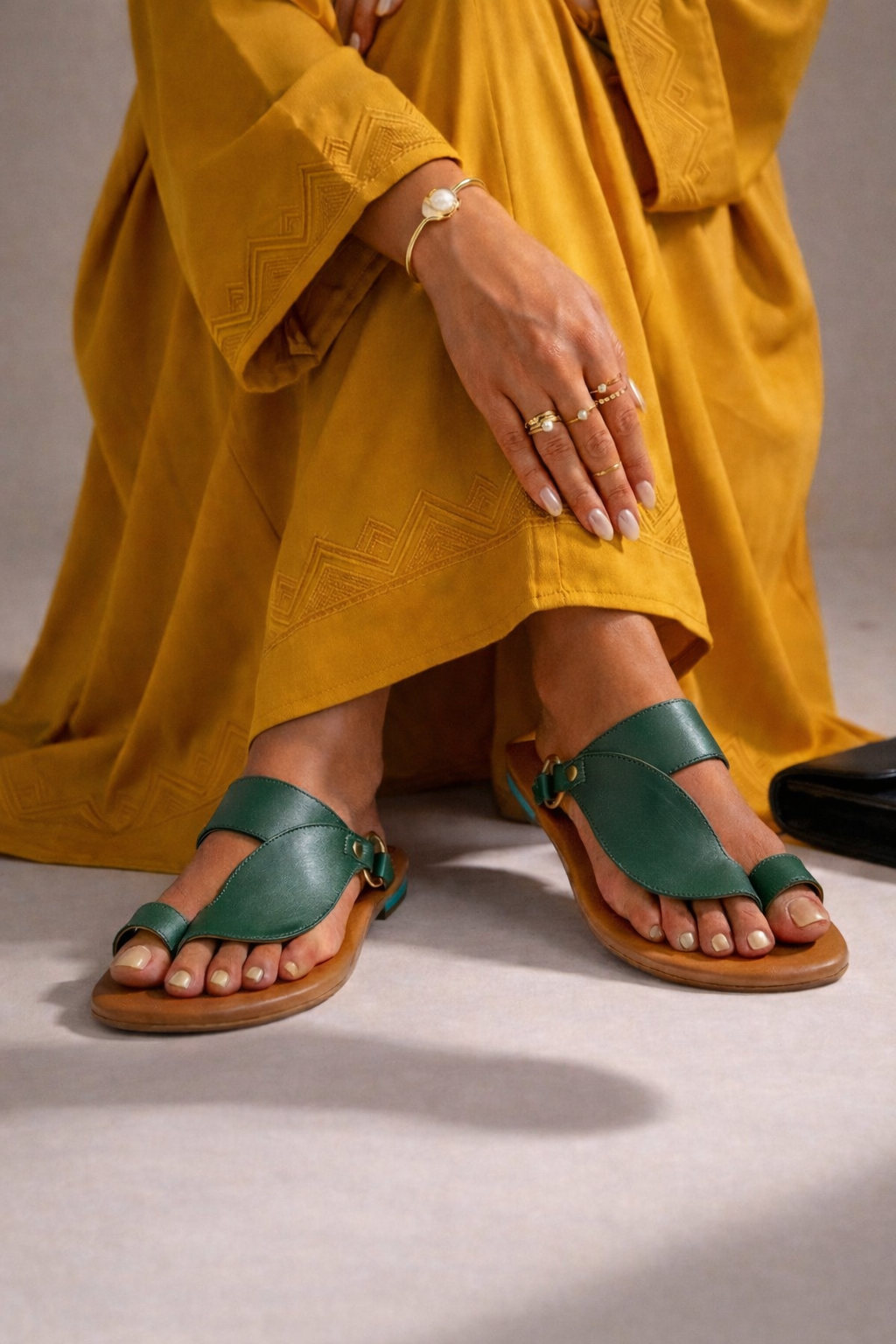 Green sandals for women leather flat sandals|Green Arabic sandals women classic flat sandals|Tamashee Green premium women sandals|Detail of Green sandals fashionable women sandals|Women sandals Green comfortable wear|Women sandals Green stylish comfort|Gr