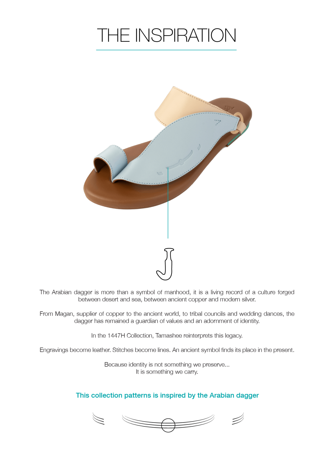 Side View of Talaheeq Women Sandals|Cow Leather Sandals For Women Stylish Arabic Flat Sandals|Talaheeq cow leather mix of natural and light blue color|Iron matte gold ring of Talaheeq cow leather|Upper View of Talaheeq Sandals For women|Highlight Informat