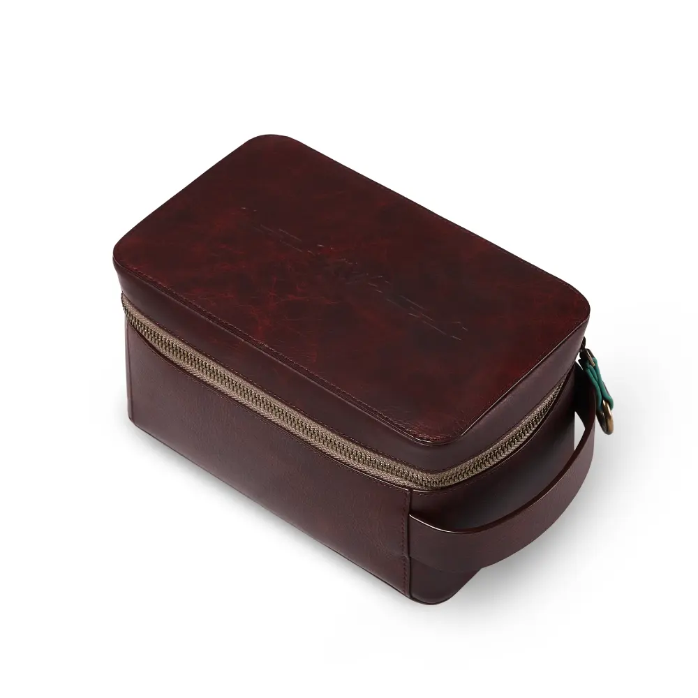 Leather toiletry bag for travel essentials