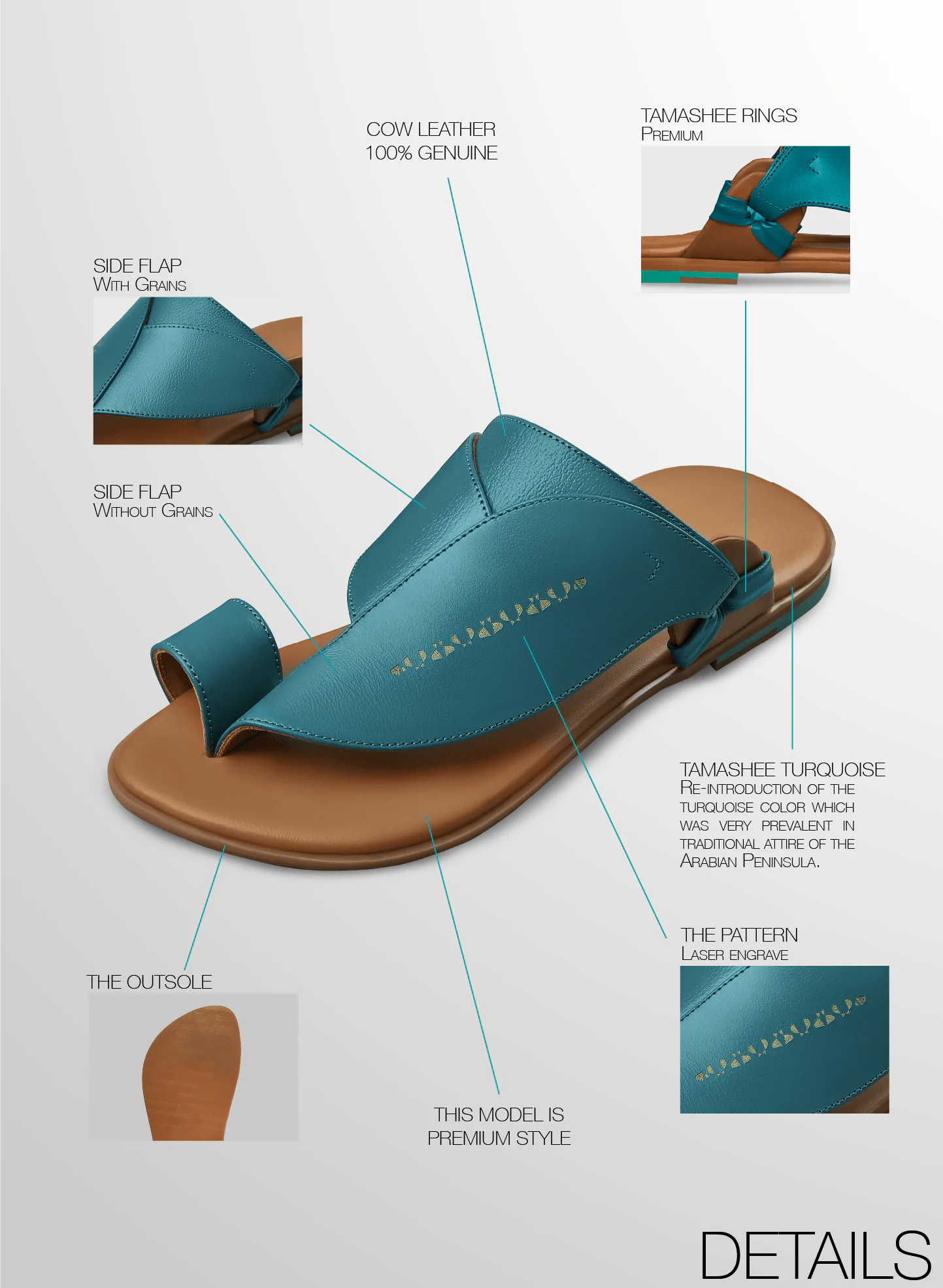 Details images of Cow leather sandals for men