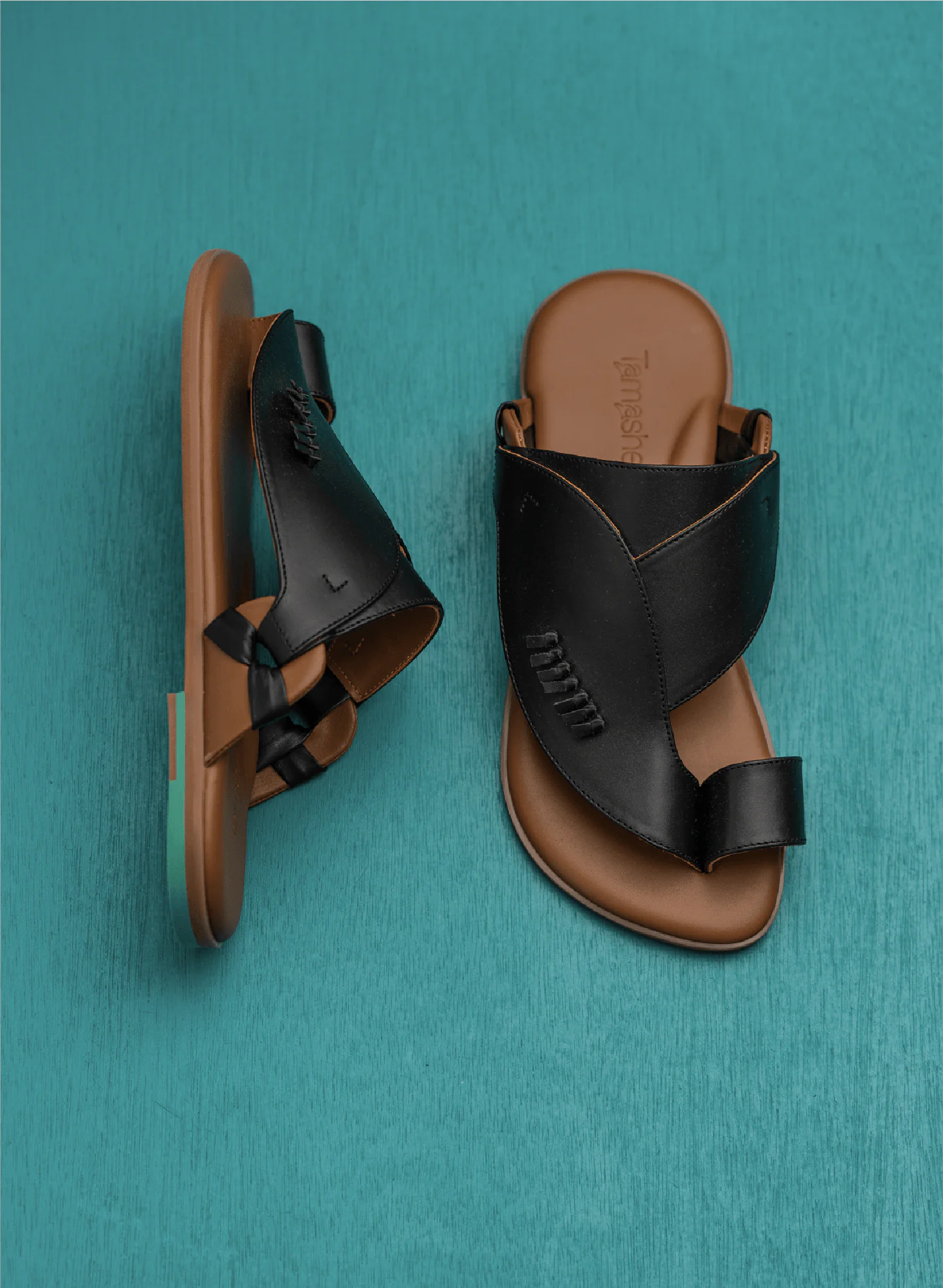 Tamashee Black sandals for men elegant Arabic sandals with flat sole