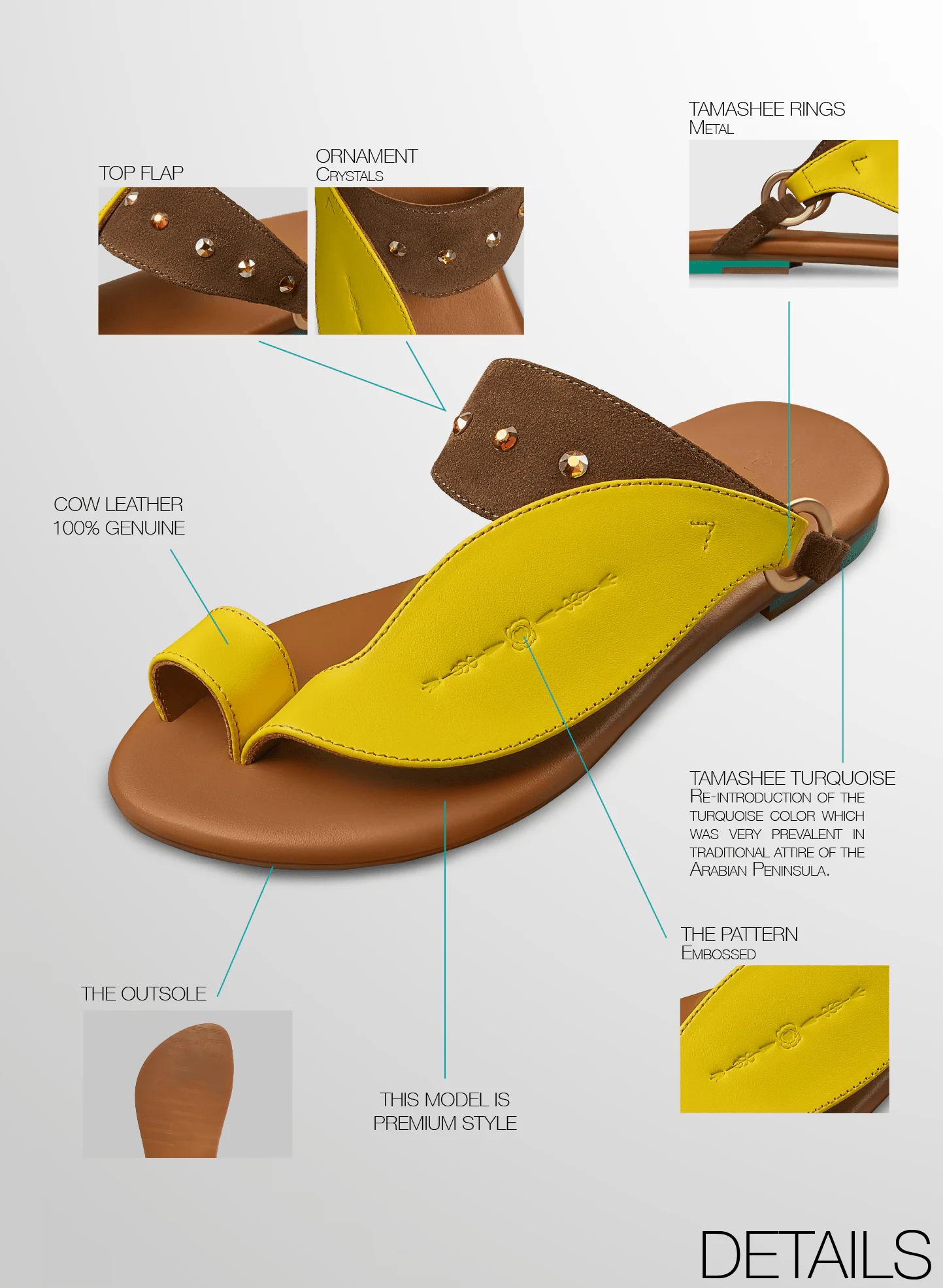 Detail of Tamashee Samh Sandals elegant Arabic leather sandals