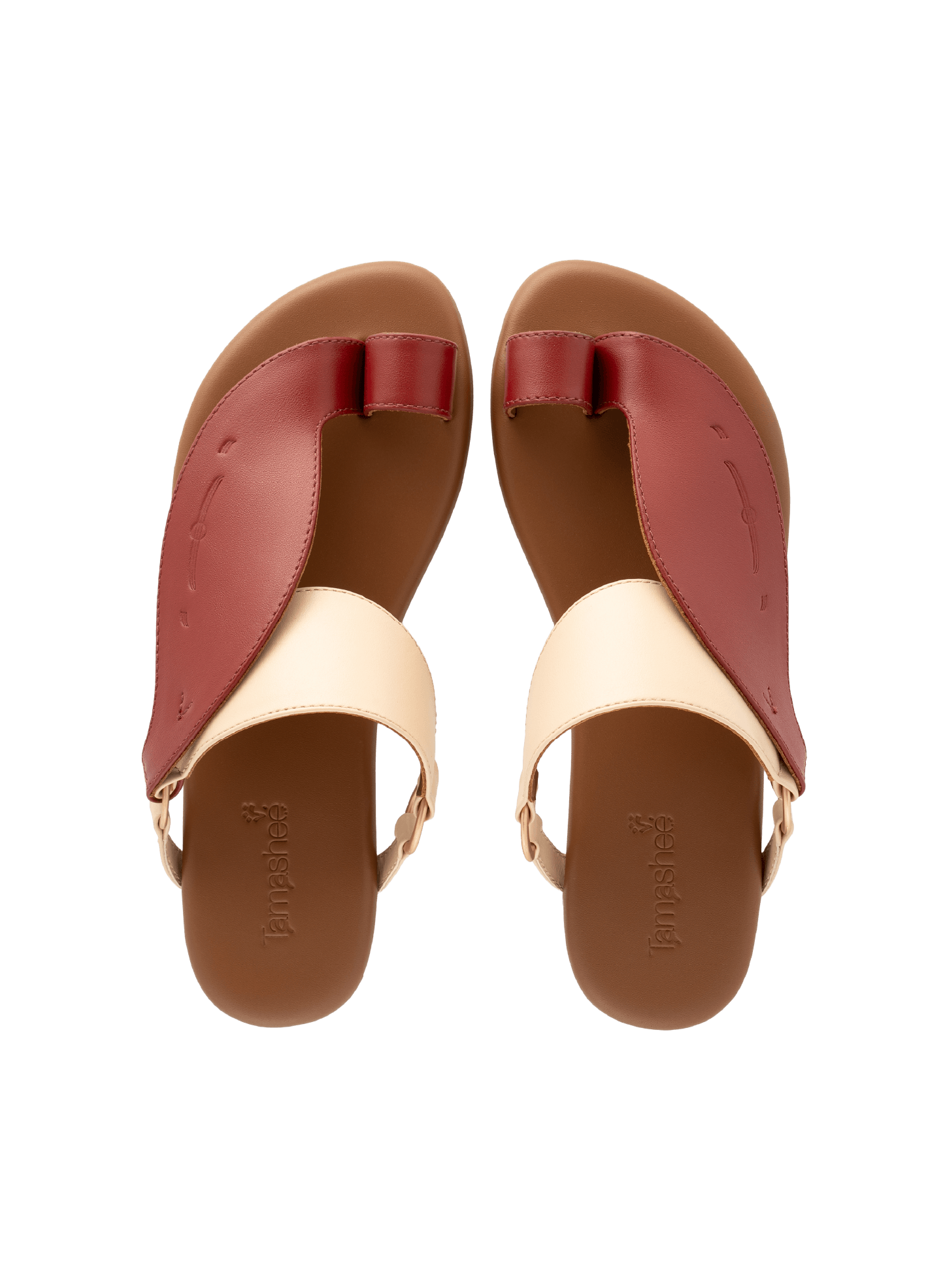 Upper View of Talaheeq cow leather mix of natural and Burgundy color