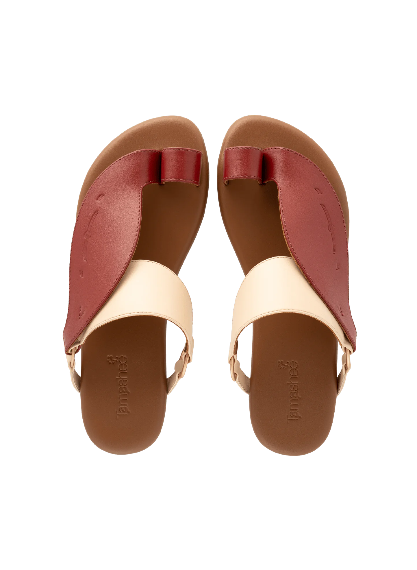 Upper View of Talaheeq cow leather mix of natural and Burgundy color